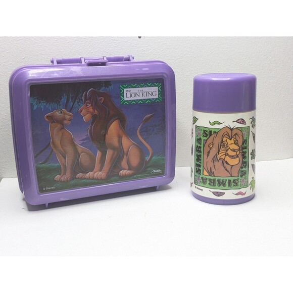 Disney Lion King Lunchbox & Thermos Set Aladdin Plastic Vintage USA 90s - Picture 1 of 15